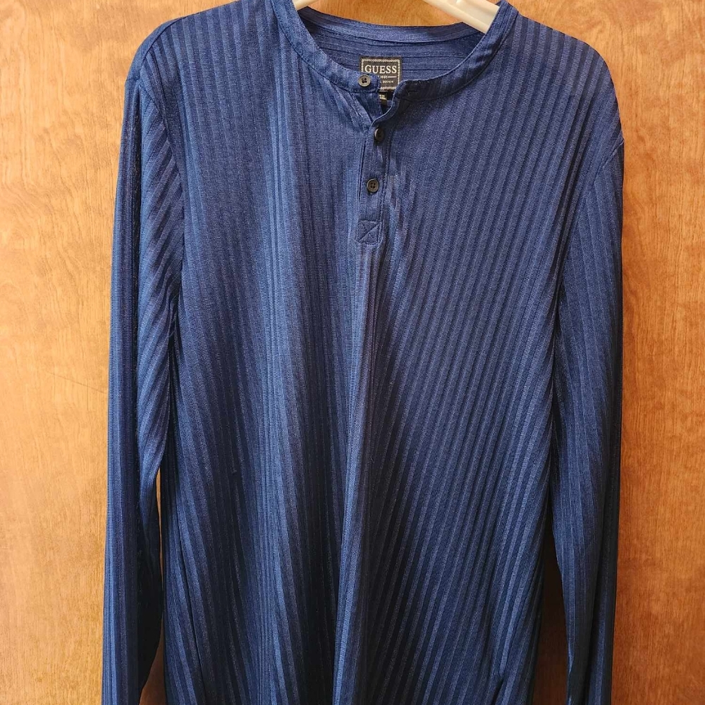 Guess Men Size L Silk Sheer Blue Long Sleeve shirt